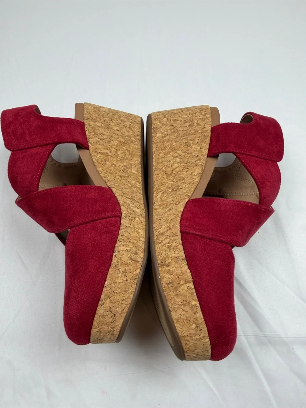 Corkys Case Closed Red Suede Wedge Sandals